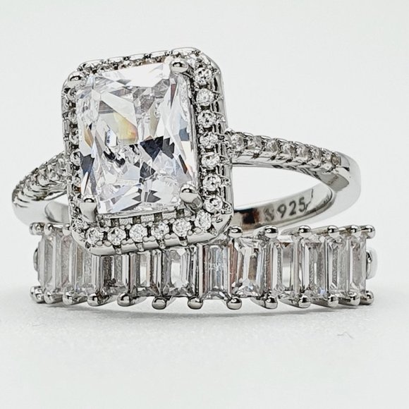 💎Engagement Radiant CZ Micro Pave Silver Plated Wedding Ring Set, UNVN12329 - Picture 10 of 10